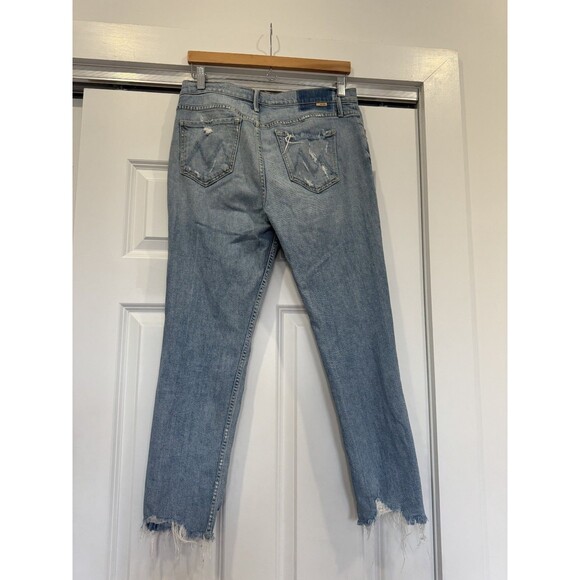 Mother Superior Womens 27 Blue Denim Distressed The Sinner Jeans Crop Frayed - Picture 3 of 12
